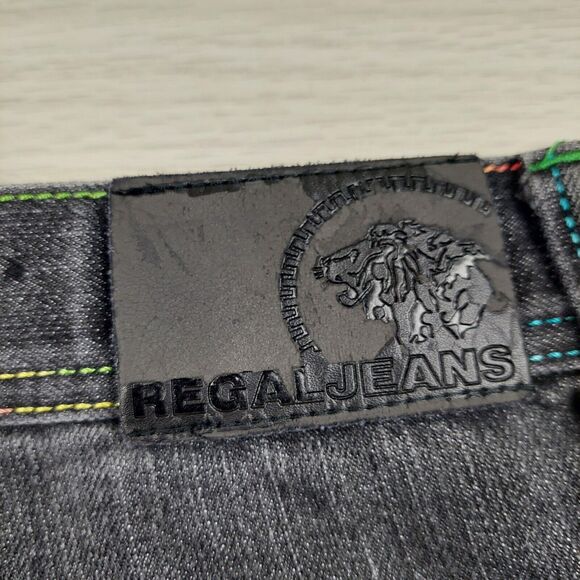 Regal Jeans Mens 40 Black Baggy Hip Hop Embroidered Wide Leg Y2K 38x31.5 Street - Picture 8 of 12